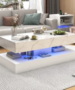 Modern Stylish Coffee Table with LED lights, Double-Layer Design for Living Room Coffee Table with 2 Storage Drawers