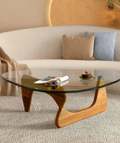 Coffee Tables for Living Room - Triangle Glass Coffee Table with Wooden Base Mid-Century Modern Abstract End Table