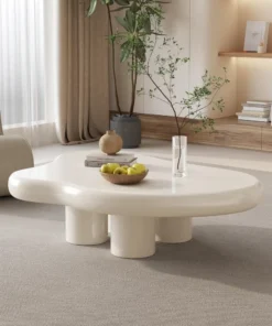 Cute Cream White Coffee Table - Cloud Design, 4 Legs, Small Sofa End Table for Living Room