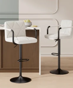 Modern Adjustable Swivel Bar Stool with Metal Base and Cushioned Seat