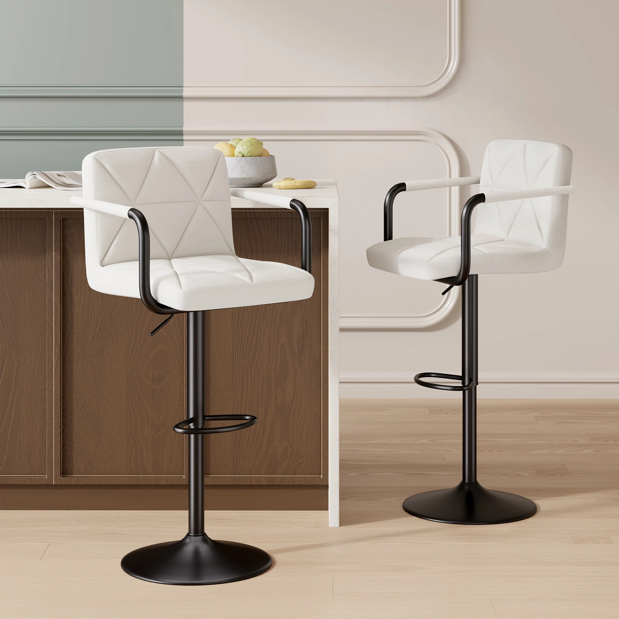 Modern Adjustable Swivel Bar Stool with Metal Base and Cushioned Seat