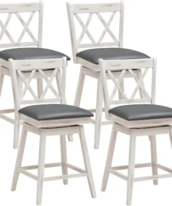 Bar Stool Set of 4, 360 ° Swivel Counter Height 25inch Bar Stool with Foot Rest Upholstered Cushion & Ergonomic Backrest, Sturd