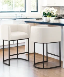 Counter Height Bar Stools Set of 2, Modern Barrel Counter Stools with Backrest and Arms