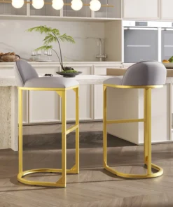 2 PCS Counter Height Bar Stools Velvet Upholstered Bar Chairs Modern High Barstools With Back Metal Leg Counter Stool Chairs