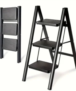 3 Step Ladder Aluminum Light Folding Step Stool with Wide Anti-Slip Pedal, Convenient Handrail, Home Office Portable Step Stool