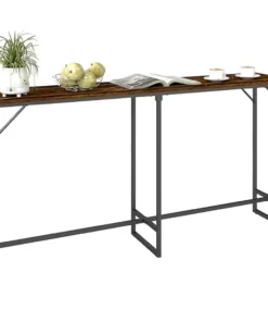 70 inch long tabletop high table with charging station, rectangular bar table with steel frame