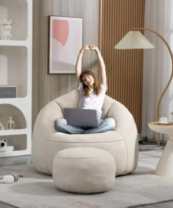 Beanbag chair and footstool, comfortable beanbag sofa chair, high-pressure foam couch, used in living room and bedroom