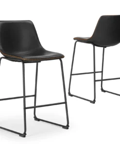 JHK Pu Leather Bar Stools Set of 2 Counter Height High Kitchen Dining Chairs Comfortable Sponge Cushion Island Modern Stool