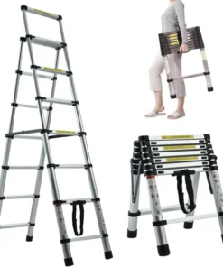 Step Ladder 6+7 Aluminum Herringbone A-Frame Telescoping Anti-Slip 330lbs Load Capacity, Step Ladders