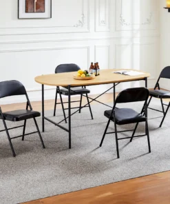 JHK Leather Padded Folding Chair 4 Pack Sturdy Metal Living Room Rocking Dinner Chairs Easy to Use Storage Outdoor Home Office