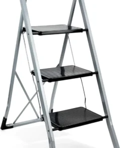 Non-Slip 3 Step Stool Folding Sturdy Steel Wide Step Ladder with Hand Grip and Locking Mechanism for Indoor Household Kitchens