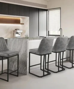 Bar Stools Set of 4, Upholstered Fabric Counter Height Barstools, 24.8 inch Modern Kitchen Island Chairs with Footrest and Blac