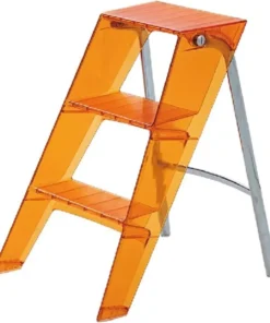 Acrylic Folding 3 Step Ladder, Lightweight Portable Step Stool with Wide Anti-Slip Pedal,Transparent One-Sided Ladder for Househ