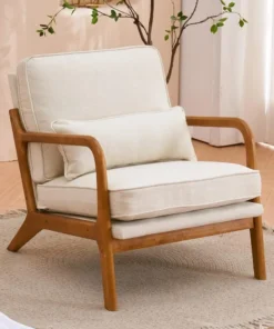Fine Beige Accent Chairs Upholstered Mid Century Modern Lounge Fabric Chairs Reading Chairs Side Sitting Chair