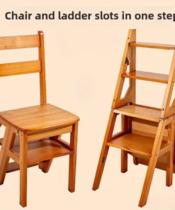 Foldable 4-Step Wooden Ladder Stool - Multi-Functional Home Step Ladders Storage Shelf, Sturdy Construction Indoor Use