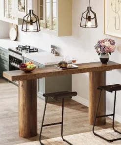 Tribesigns 63" Long Bar Table, Rectangle Kitchen Counter Height Table with Pillar Legs, Narrow Bar Height Pub Table Behind Couch