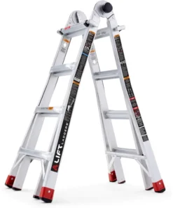 18-Foot Reach Aluminum Step Ladder, 5-in-1 Multi-Position Frame, Silver